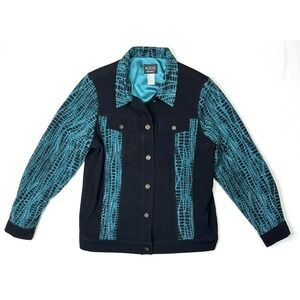 Koos Of Course Shirt Jacket Women's Large Abstract Aqua Snakeskin Print